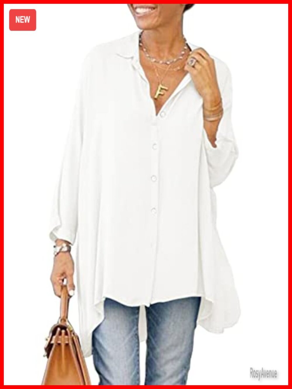 Oversized Button Down Long Sleeve Blouse High Low Tunic Top